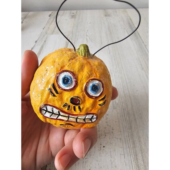 Vintage dept 56 glitter pumpkin jack-o'-lantern ornament Halloween shabby chic a - Picture 8 of 8